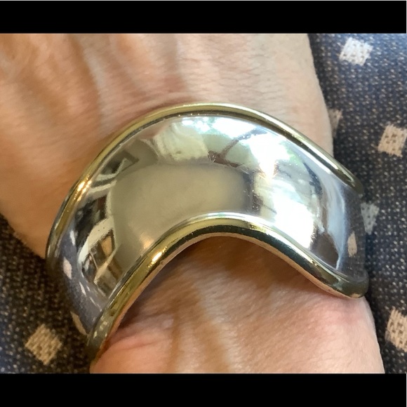 Sterling silver Mexican brass trim cuff bracelet - Picture 9 of 10